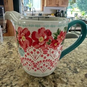 Pioneer Women Floral Ceramic Measuring Picture with Teal Handle 4 cups